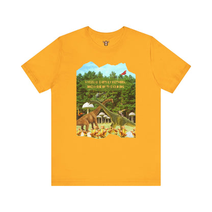 Short Sleeve Tee - Whimsical Dinosaur Forest Design, Mycelial Earthly Network Quote