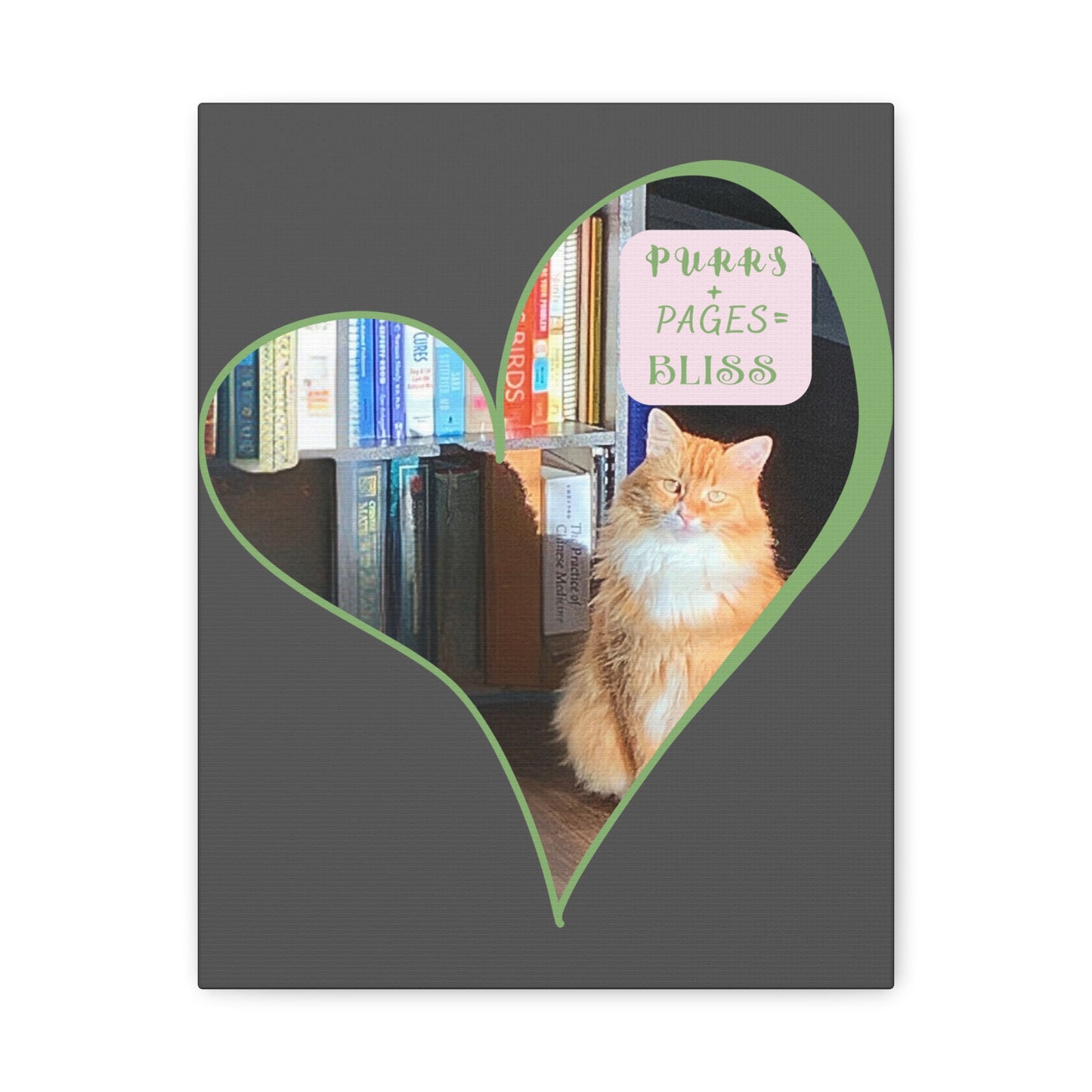 Cat Lover Canvas Art — "Purrs and Pages Equals Bliss"