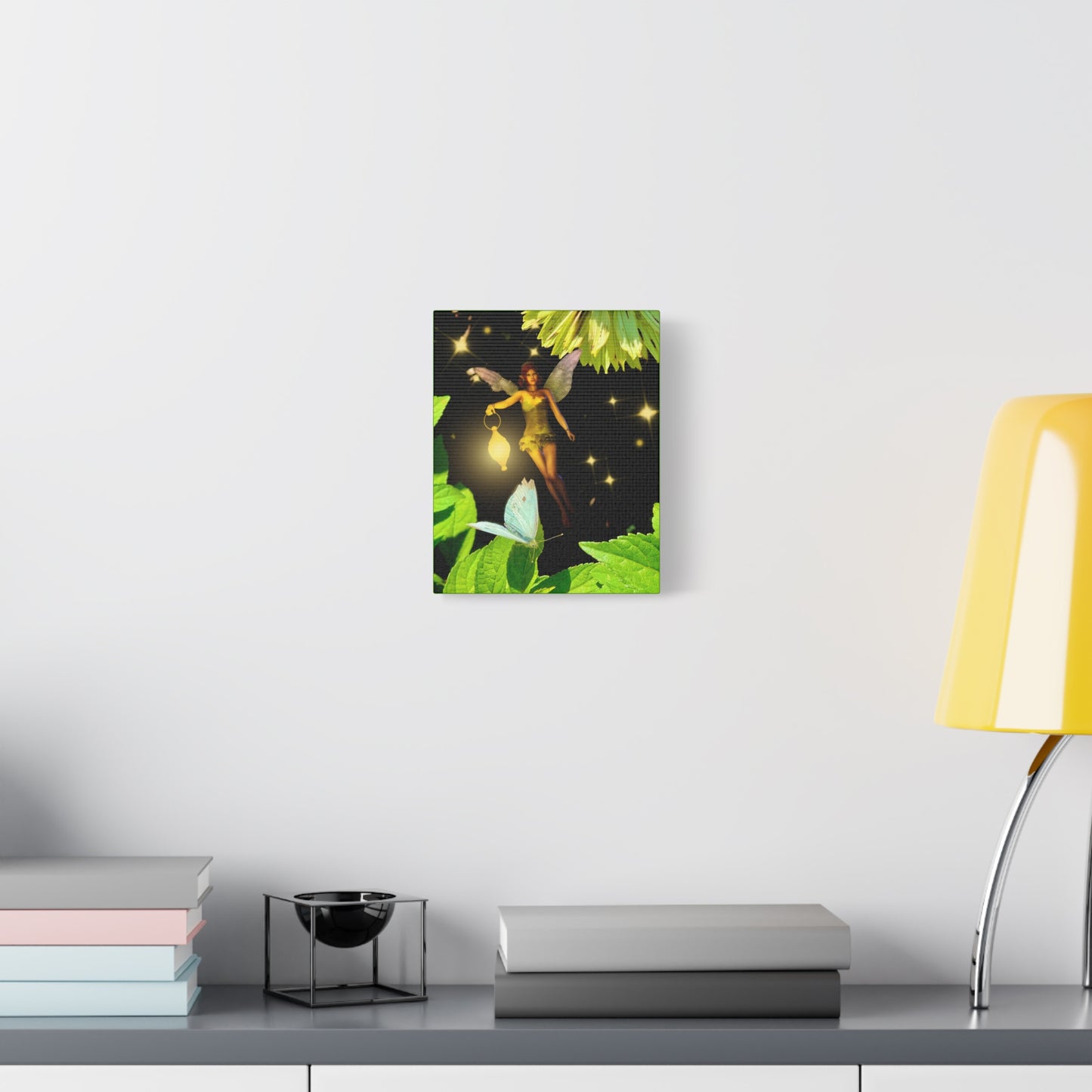 Fairy And Blue Butterfly In A Flower Garden- Canvas Wall Art