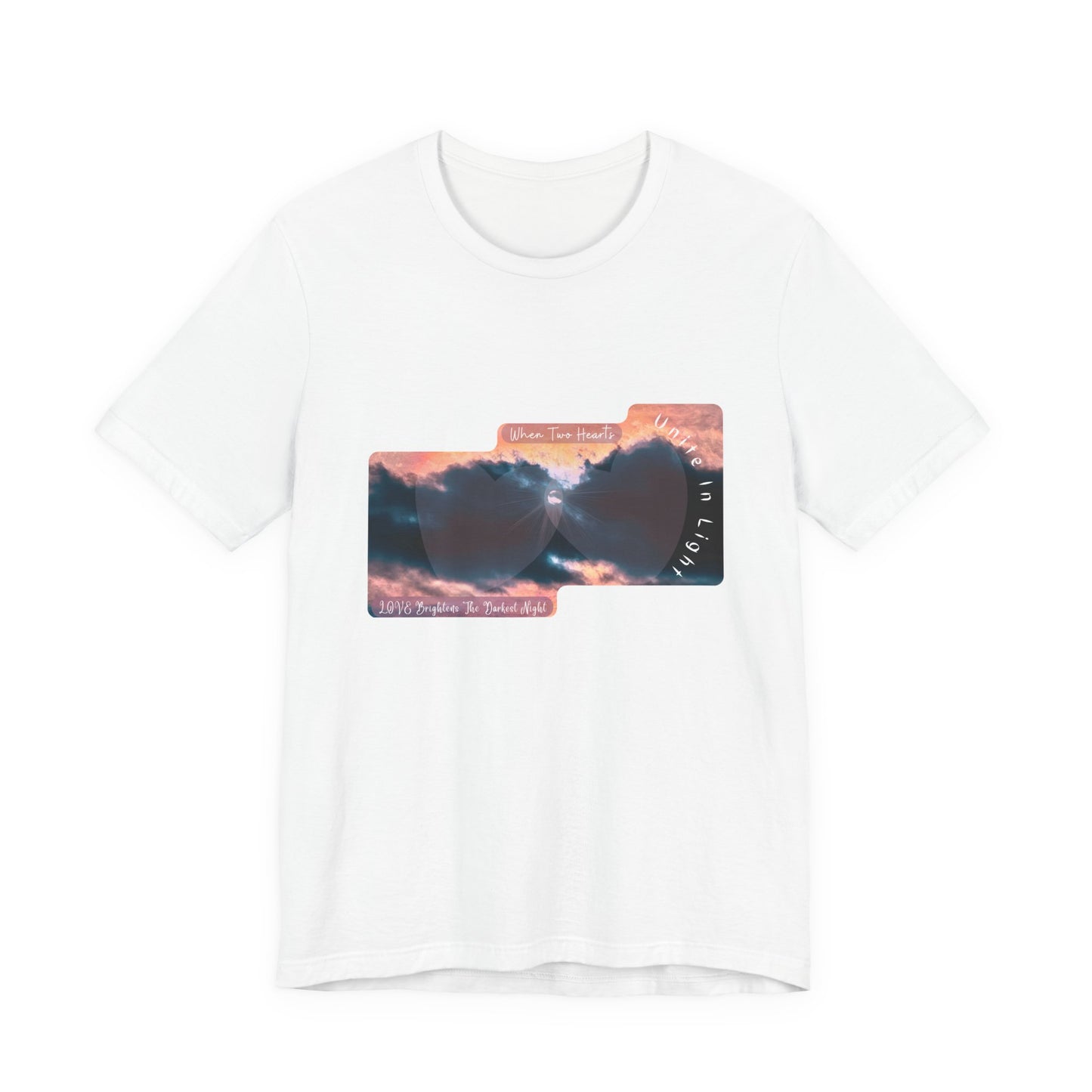 Unisex Short Sleeve Tee- Stormy Sky, Two Hearts And Sun Design