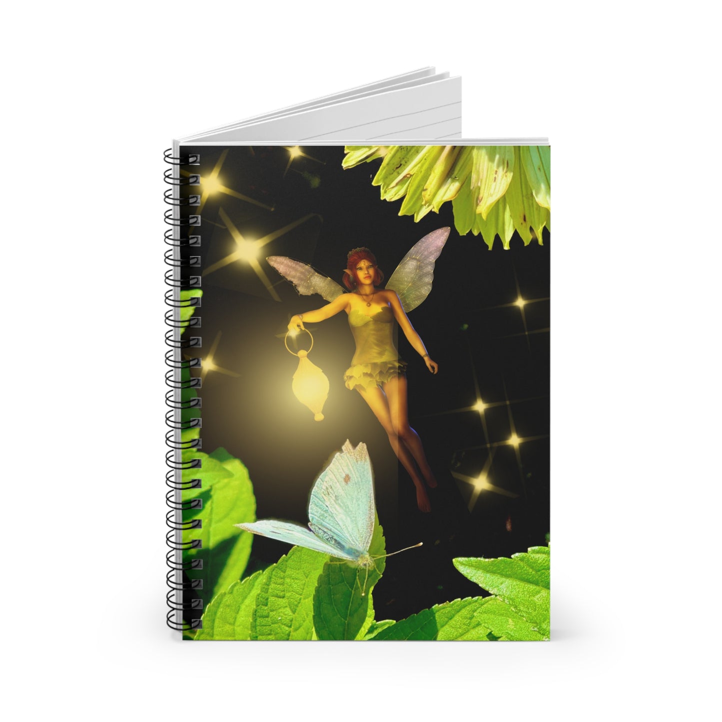 Fairy And Blue Butterfly In A Flower Garden- Notebook Ruled Line