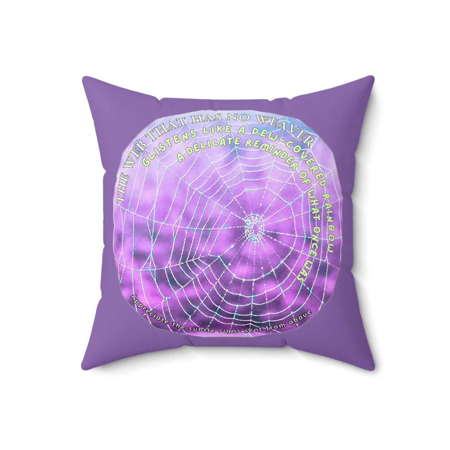 Nature Poetry Square Pillow - Glistening Web Theme