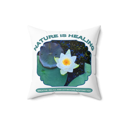 Spun Polyester Square Pillow- Water Lily Design for Nature Lovers and Mindfulness Practices
