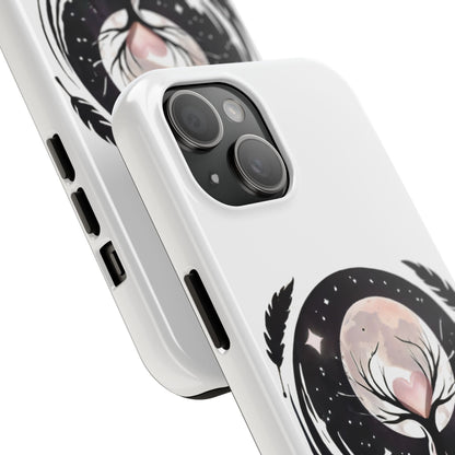Phone Case - Pink Moon and Heart Nightscape Design, Romantic Whimsical
