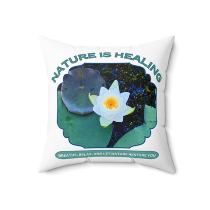 Spun Polyester Square Pillow- Water Lily Design for Nature Lovers and Mindfulness Practices