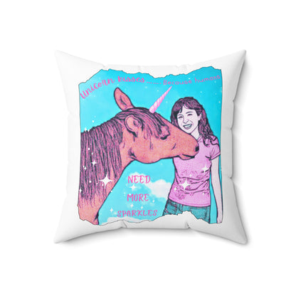 Square Pillow with 'Unicorn Kisses' Design - Fantasy and Whimsical Vibes