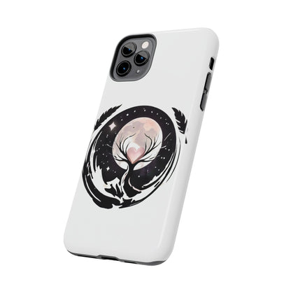 Phone Case - Pink Moon and Heart Nightscape Design, Romantic Whimsical