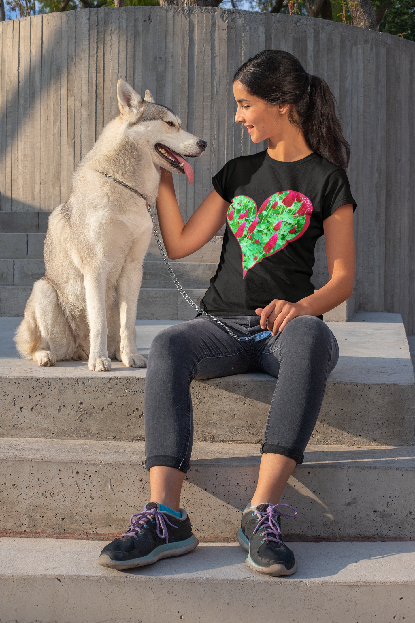 Short Sleeve Tee - Ruby Red Clover Flowers And Heart Shaped Leaves