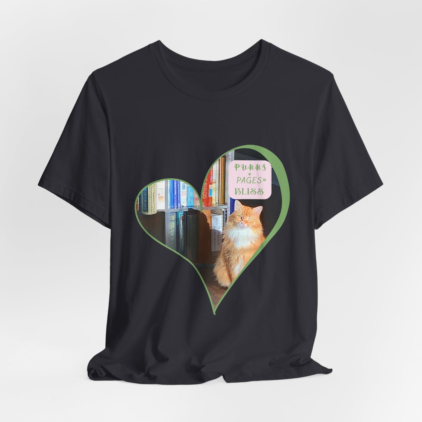 Cat Lover T-Shirt — "Purrs and Pages Equals Bliss"