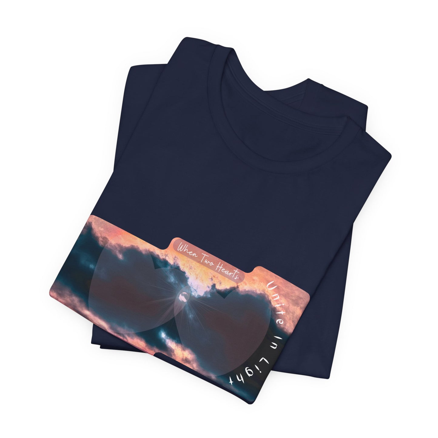 Unisex Short Sleeve Tee- Stormy Sky, Two Hearts And Sun Design