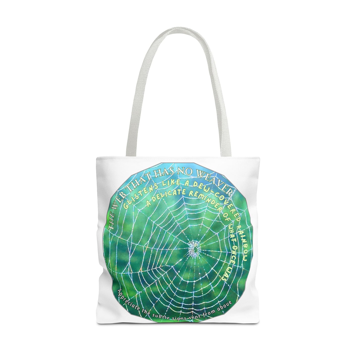 Nature-Themed Tote Bag- Featuring A Glistening Web And Poetry