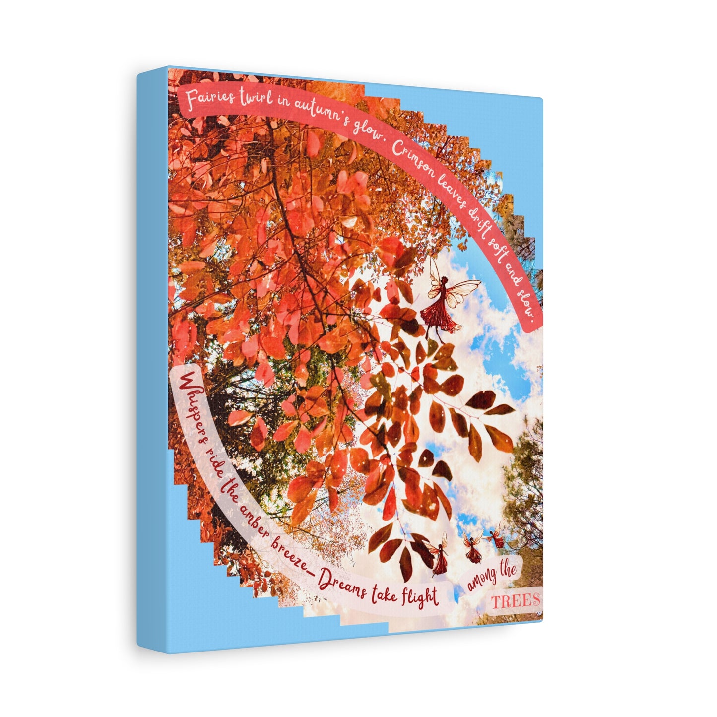 Canvas Wall Art- Autumn Fairies and Crimson Leaves Design