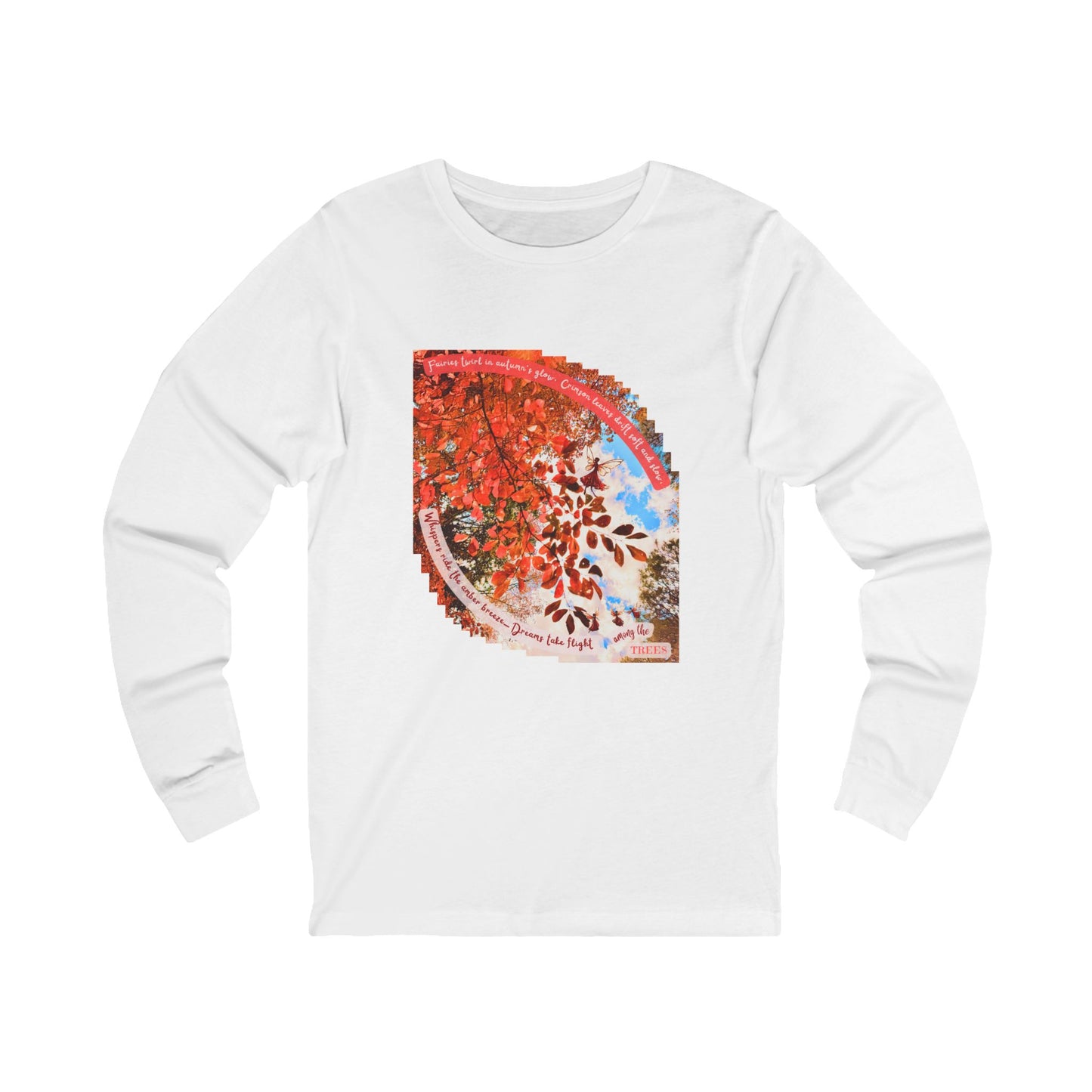 Unisex Jersey Long Sleeve Tee- Autumn Fairies and Crimson Leaves Design