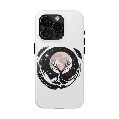 Phone Case - Pink Moon and Heart Nightscape Design, Romantic Whimsical