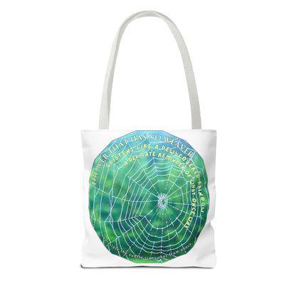 Nature-Themed Tote Bag- Featuring A Glistening Web And Poetry