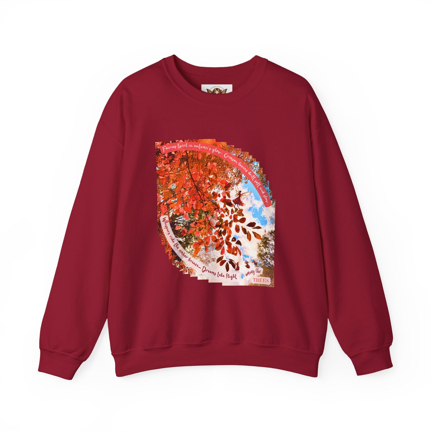 Crewneck Sweatshirt- Autumn Fairies and Crimson Leaves Design