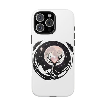 Phone Case - Pink Moon and Heart Nightscape Design, Romantic Whimsical