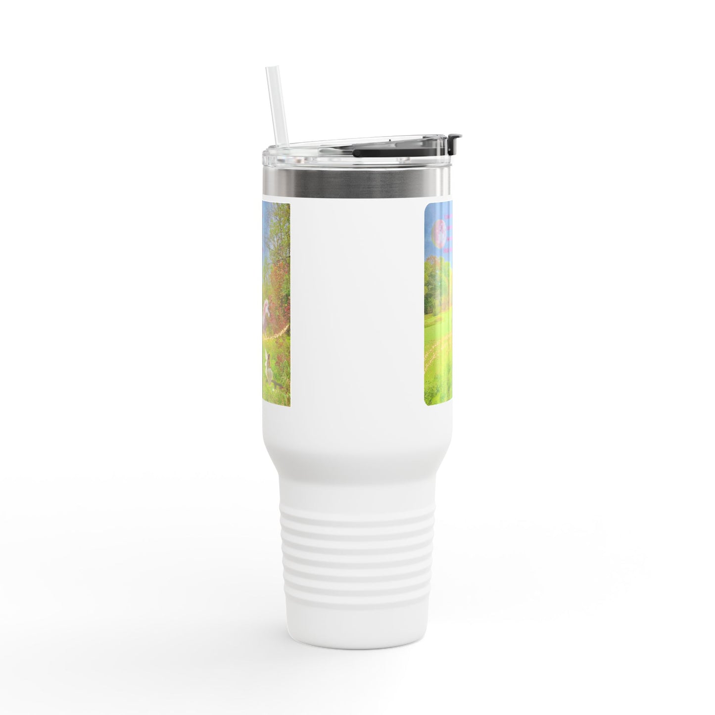 40oz Insulated Travel Mug - Whimsical Unicorn and Fairy Autumn Vibe Nature Scene