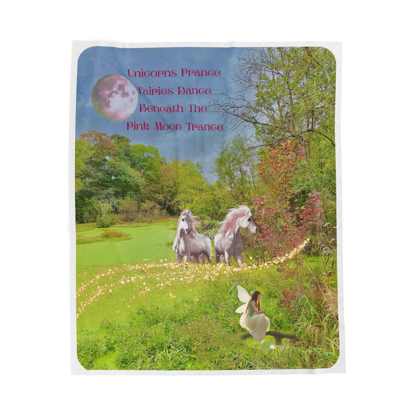 Plush Blanket - Whimsical Unicorns and Fairy Art