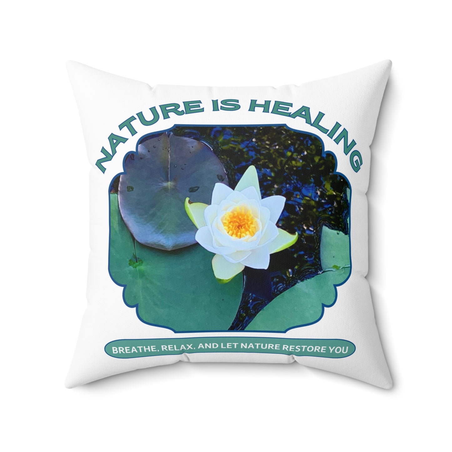 Spun Polyester Square Pillow- Water Lily Design for Nature Lovers and Mindfulness Practices