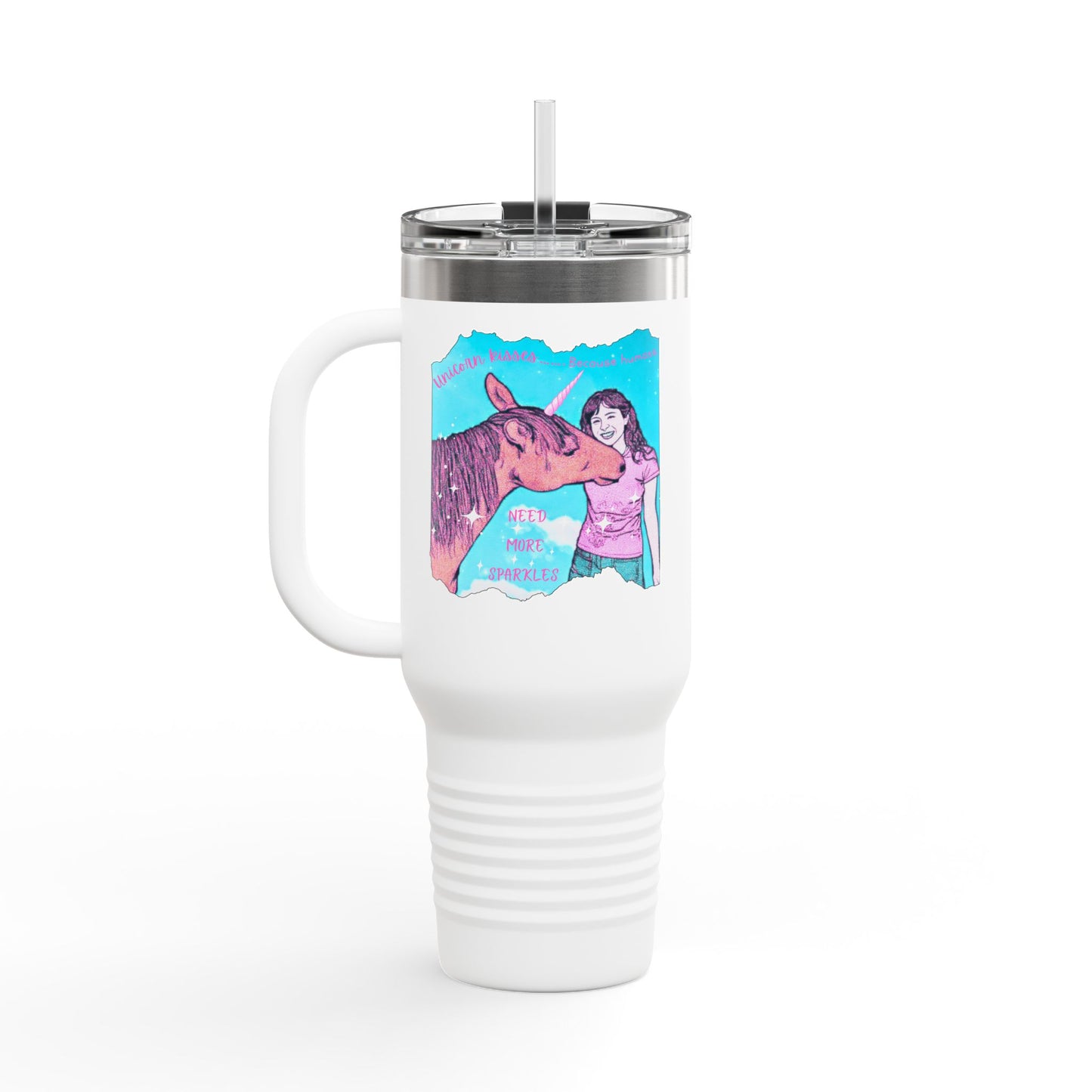 40oz Insulated Travel Mug 'Unicorn Kisses' Whimsical Theme
