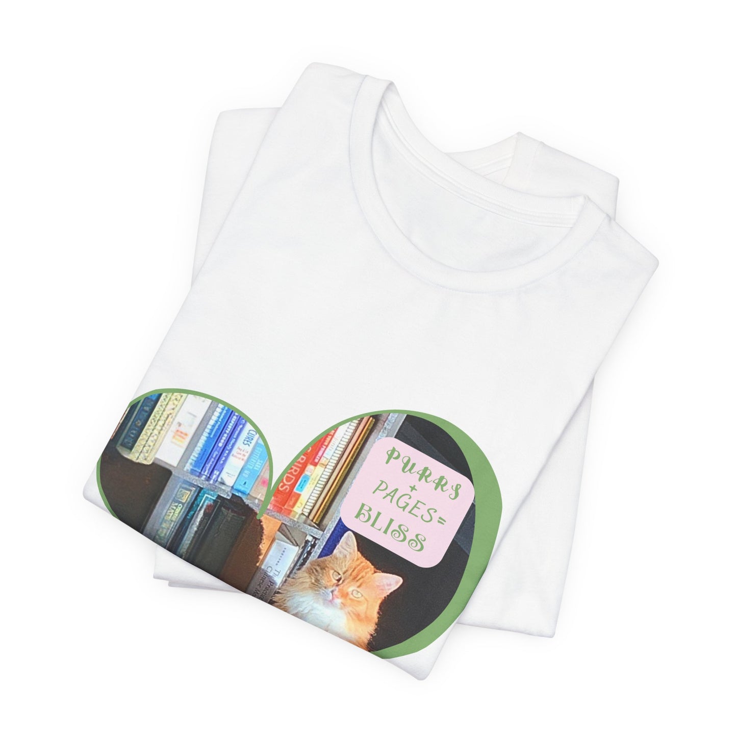 Cat Lover T-Shirt — "Purrs and Pages Equals Bliss"
