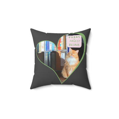 Cat And Book Lover Throw Pillow — "Purrs and Pages Equals Bliss"