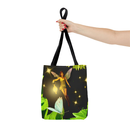 Fairy And Blue Butterfly In A Flower Garden- Tote Bag