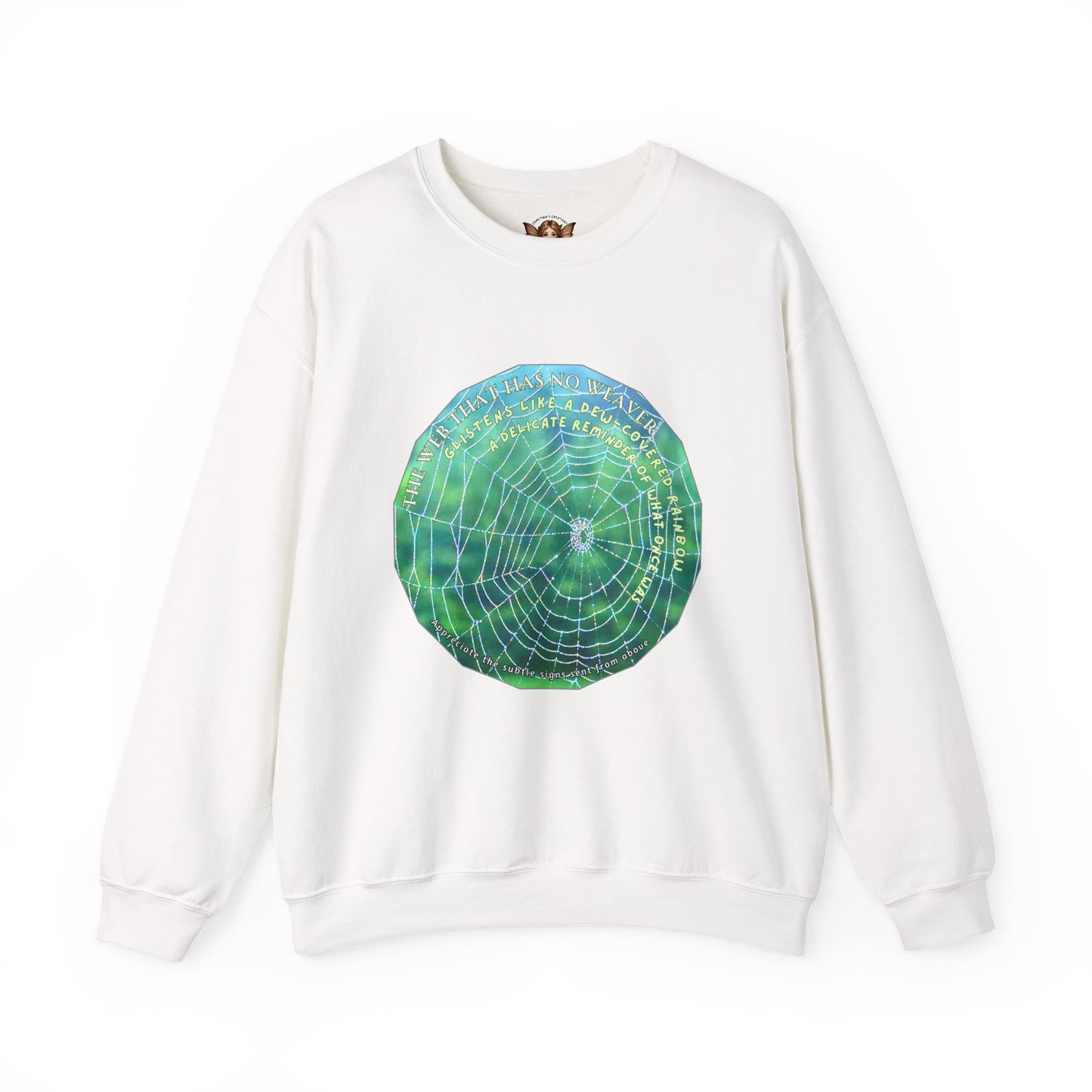 Nature Theme Unisex Heavy Blend™ Crewneck Sweatshirt - Glistening Web With Poetry