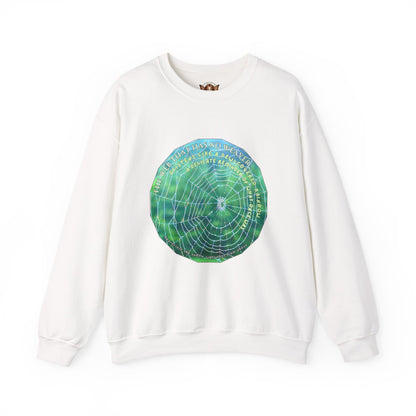 Nature Theme Unisex Heavy Blend™ Crewneck Sweatshirt - Glistening Web With Poetry