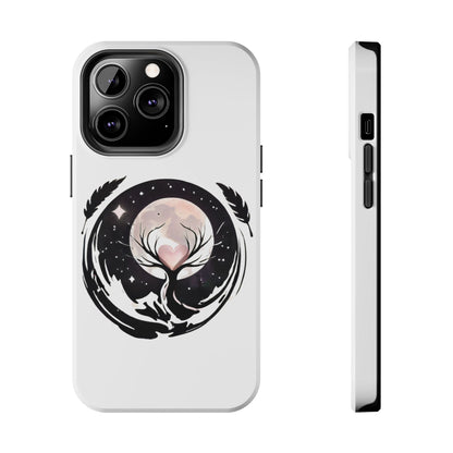 Phone Case - Pink Moon and Heart Nightscape Design, Romantic Whimsical