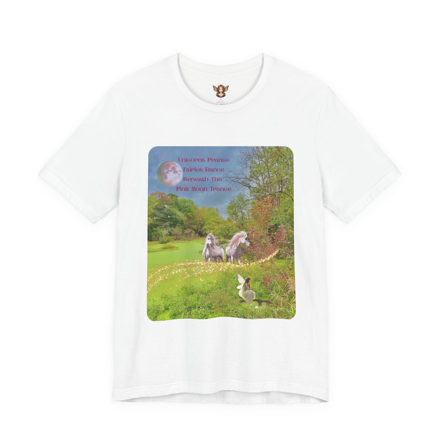 Unisex Short Sleeve Tee-Whimsical Unicorn and Fairy Autumn Vibe Nature Scene