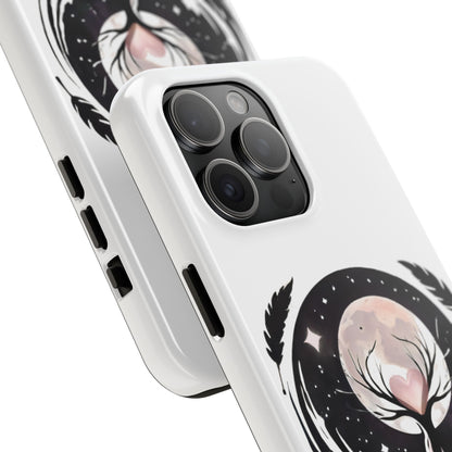 Phone Case - Pink Moon and Heart Nightscape Design, Romantic Whimsical