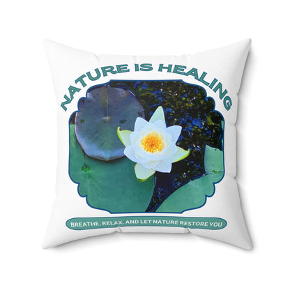 Spun Polyester Square Pillow- Water Lily Design for Nature Lovers and Mindfulness Practices