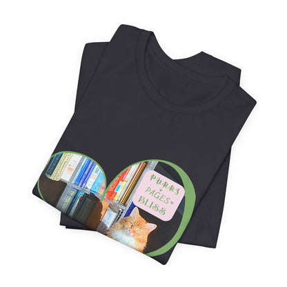 Cat Lover T-Shirt — "Purrs and Pages Equals Bliss"