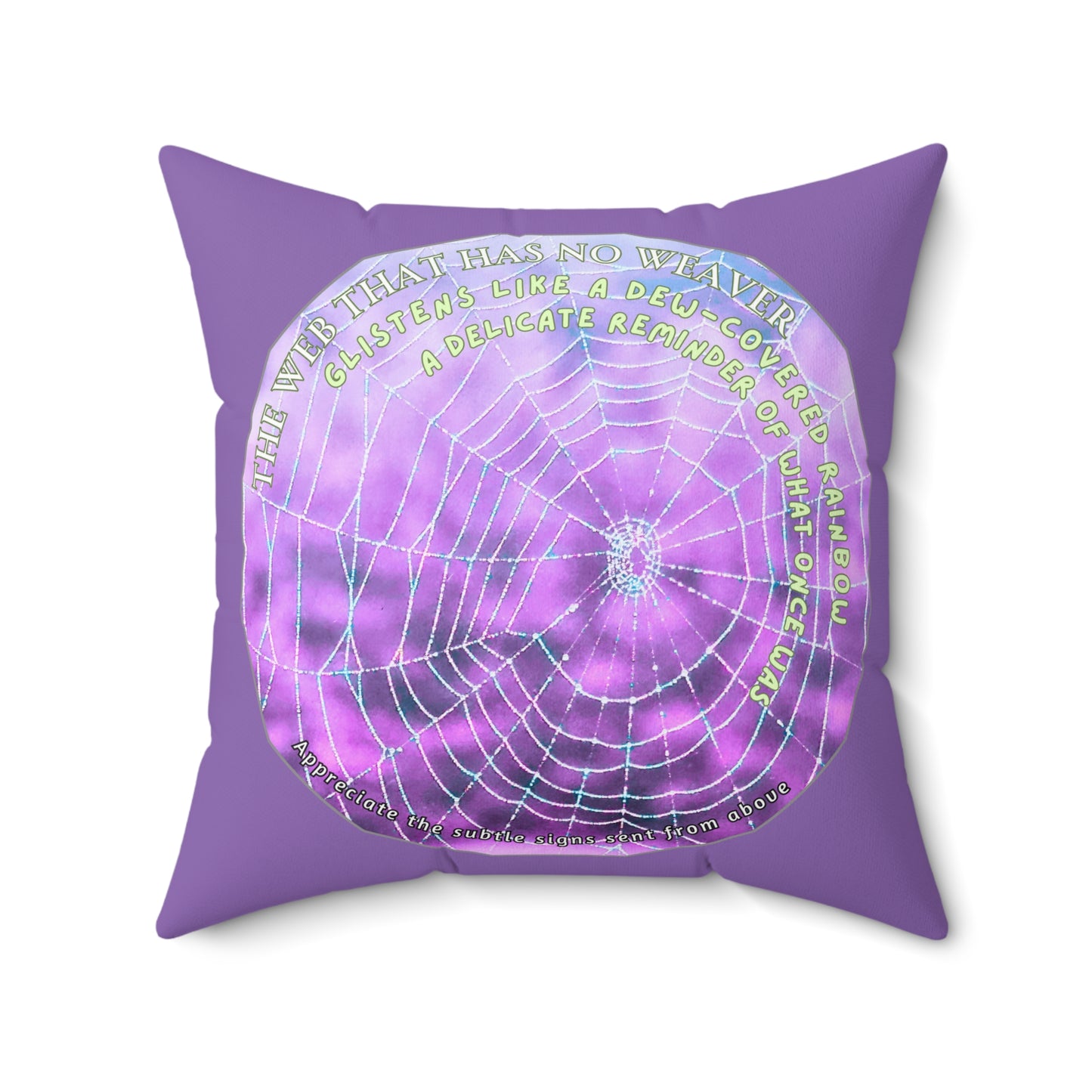Nature Poetry Square Pillow - Glistening Web Theme