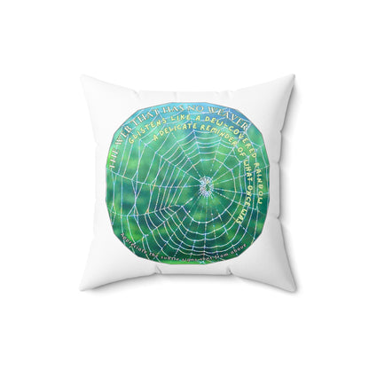 Nature Poetry Square Pillow - Glistening Web Theme