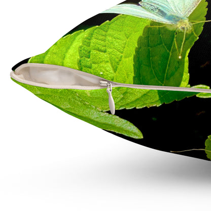 Fairy And Blue Butterfly In A Flower Garden- Square Pillow