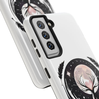 Phone Case - Pink Moon and Heart Nightscape Design, Romantic Whimsical