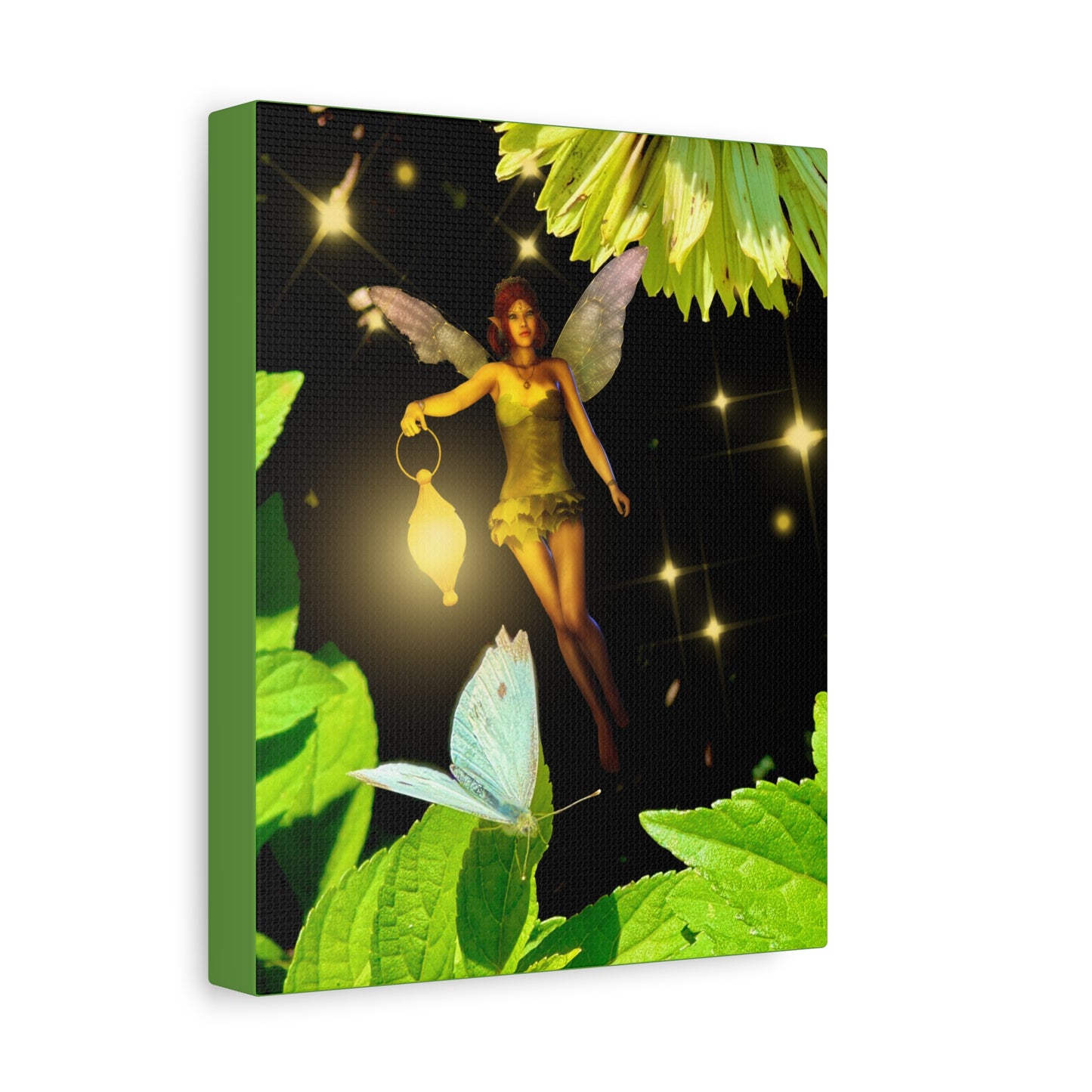 Fairy And Blue Butterfly In A Flower Garden- Canvas Wall Art
