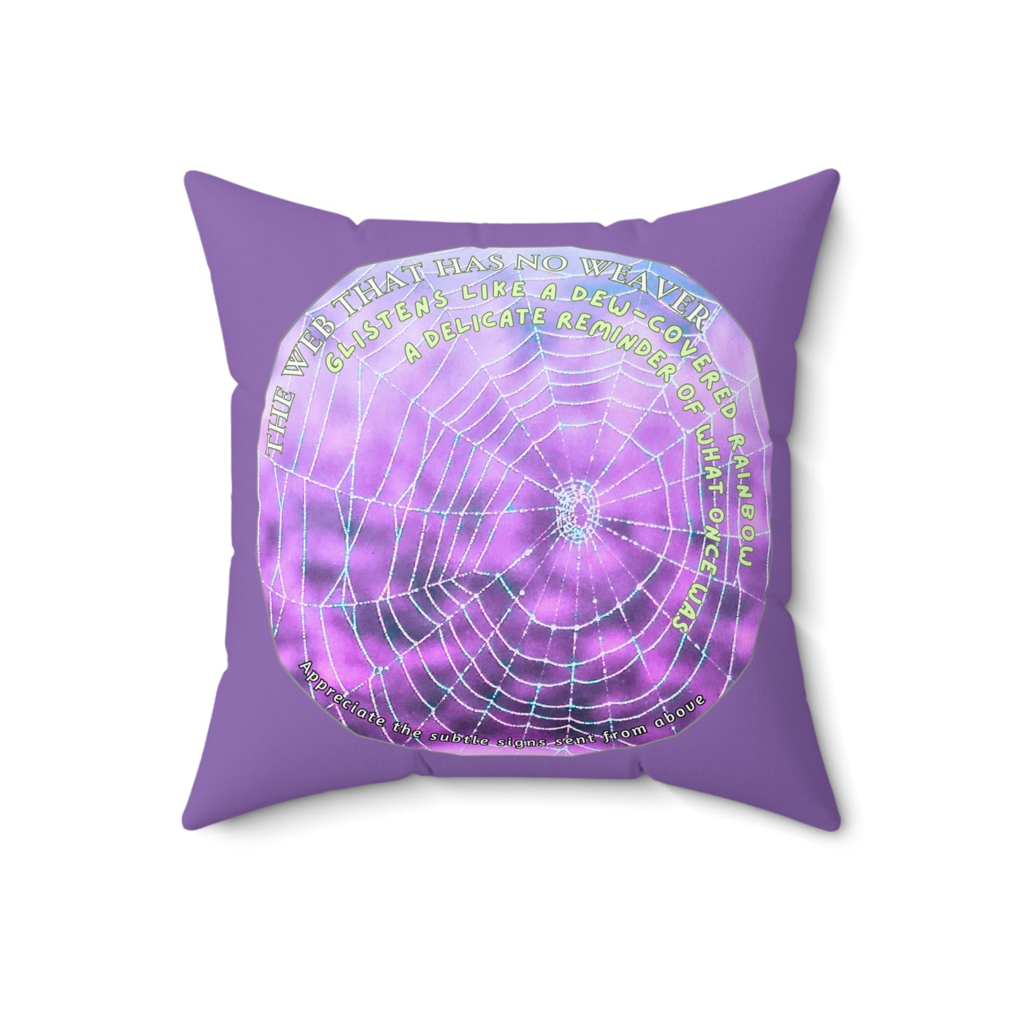 Nature Poetry Square Pillow - Glistening Web Theme