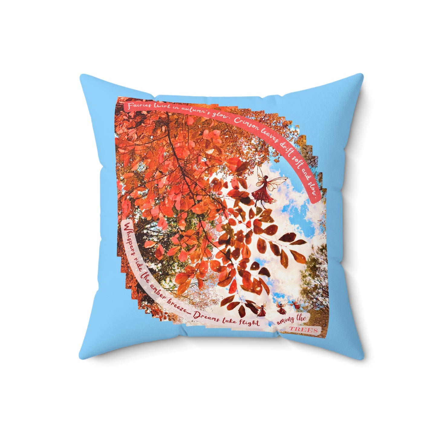Square Pillow- Autumn Fairies and Crimson Leaves Design