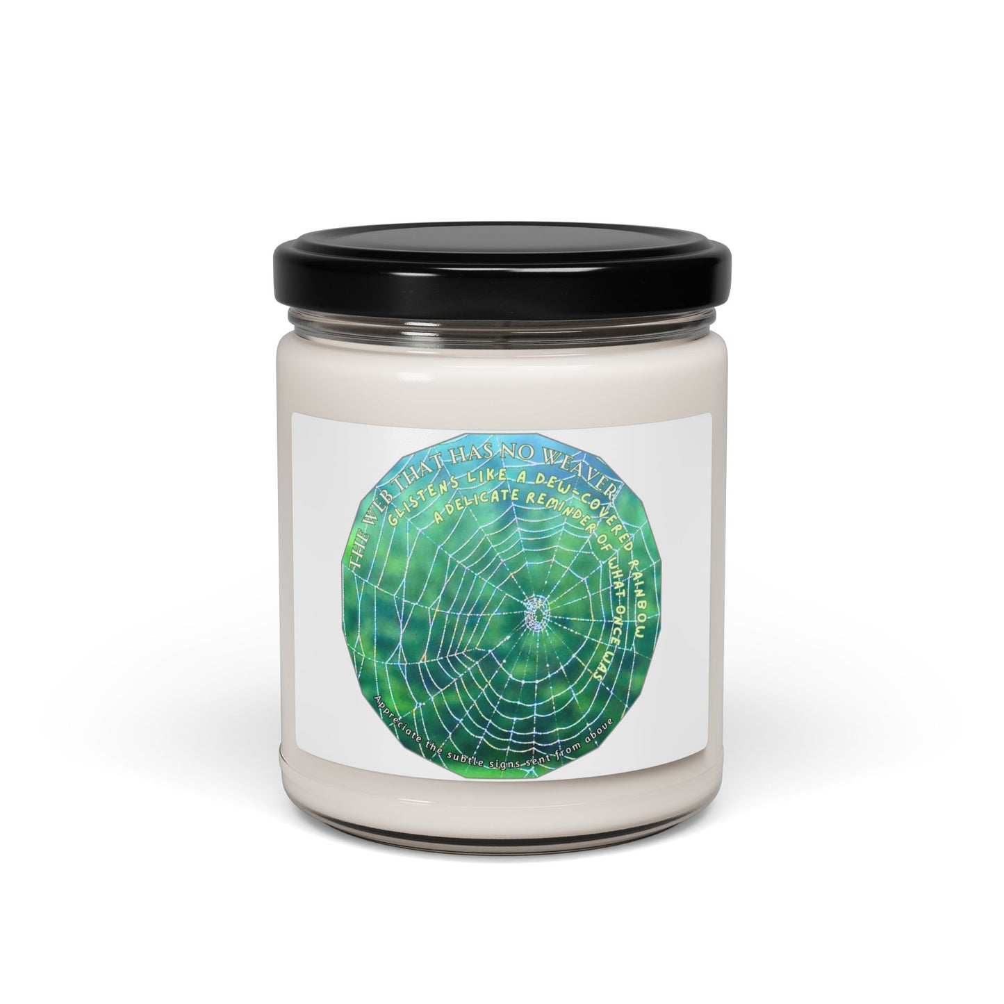 Nature-Themed Soy Candle- Featuring A Glistening Web And Poetry