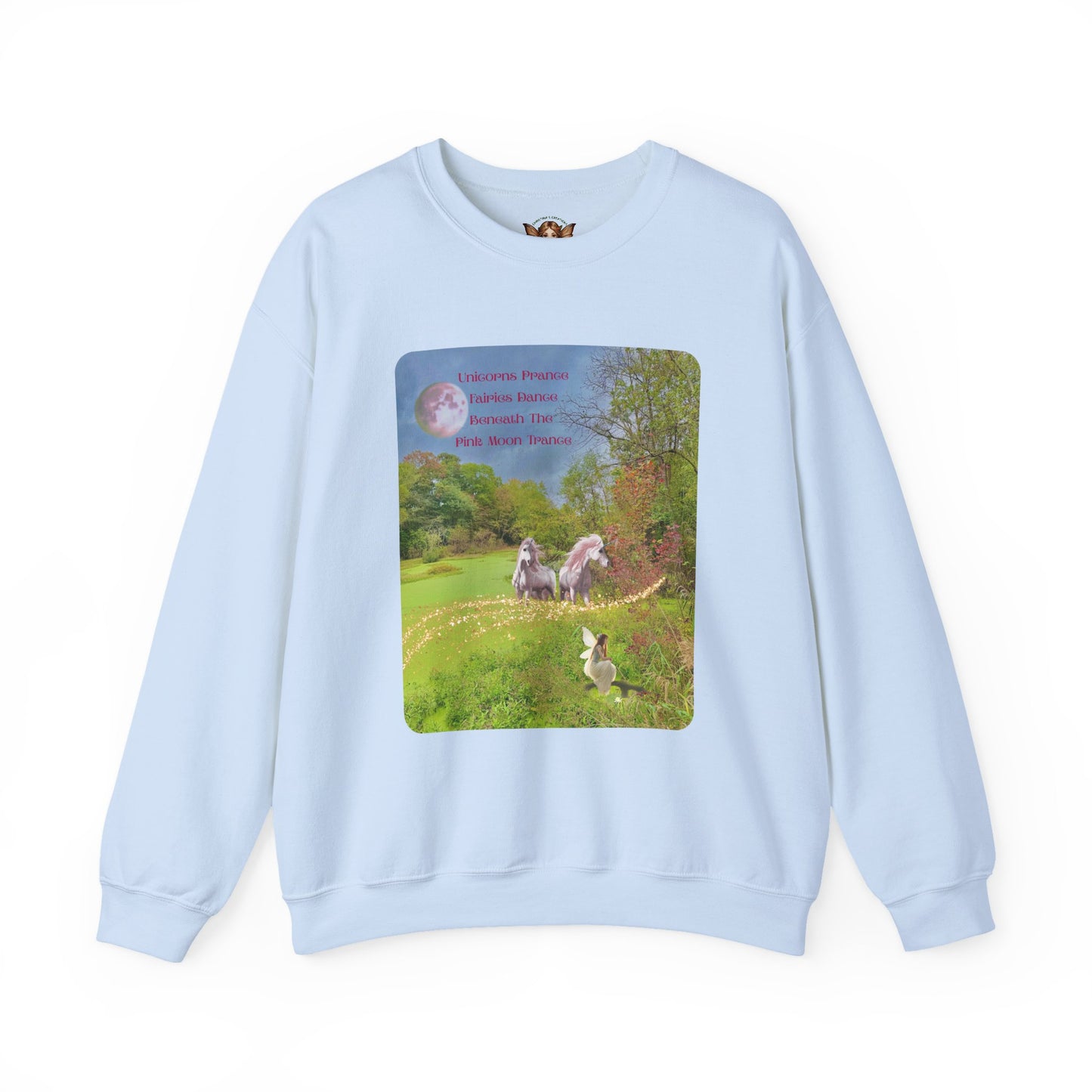 Crewneck Sweatshirt-Whimsical Unicorn and Fairy Autumn Vibe Nature Scene