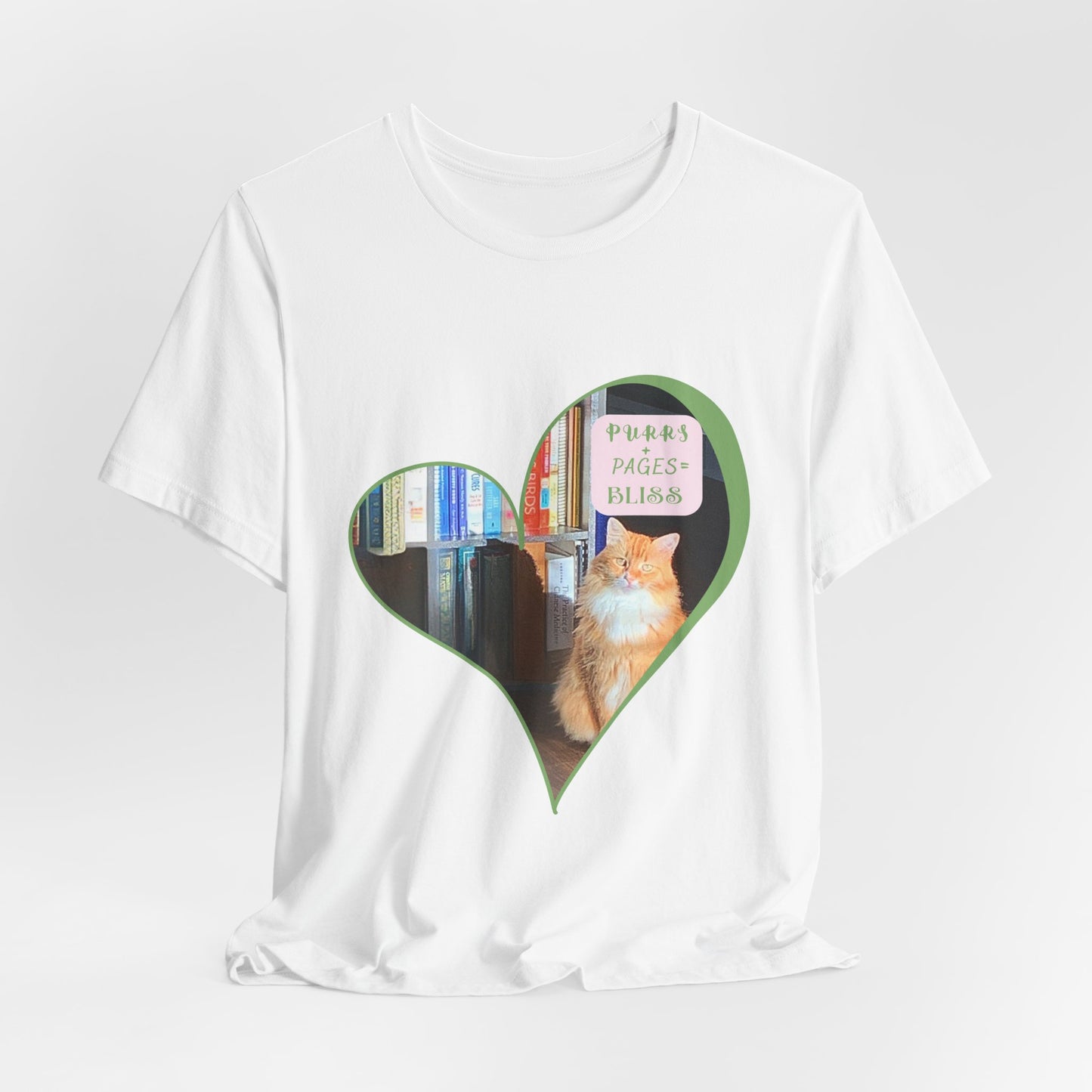 Cat Lover T-Shirt — "Purrs and Pages Equals Bliss"