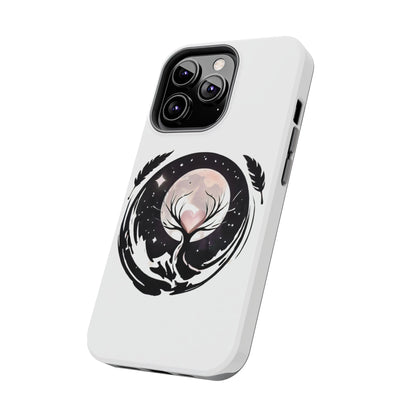 Phone Case - Pink Moon and Heart Nightscape Design, Romantic Whimsical