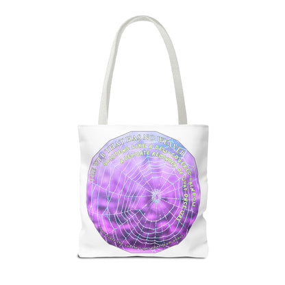 Nature-Themed Tote Bag- Featuring A Glistening Web And Poetry