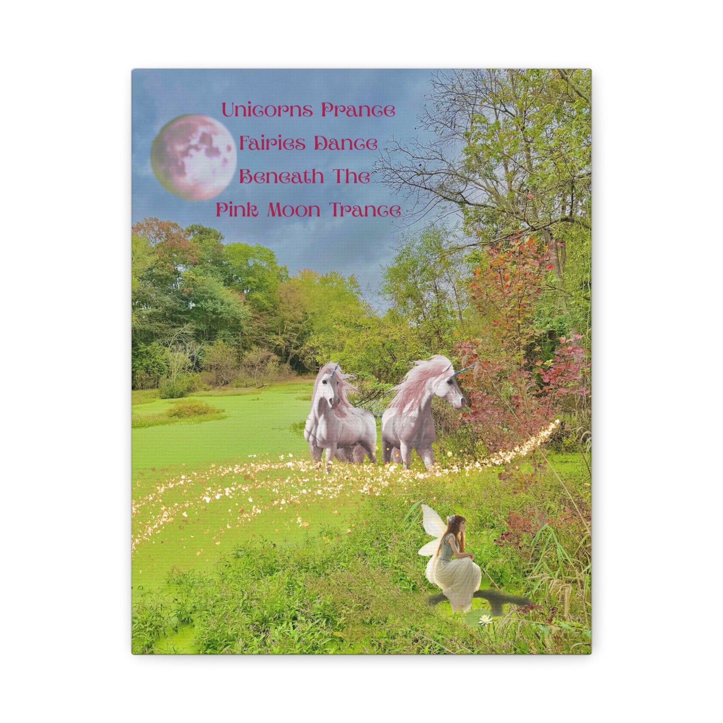 Matte Canvas-Whimsical Unicorn and Fairy Autumn Vibe Nature Scene
