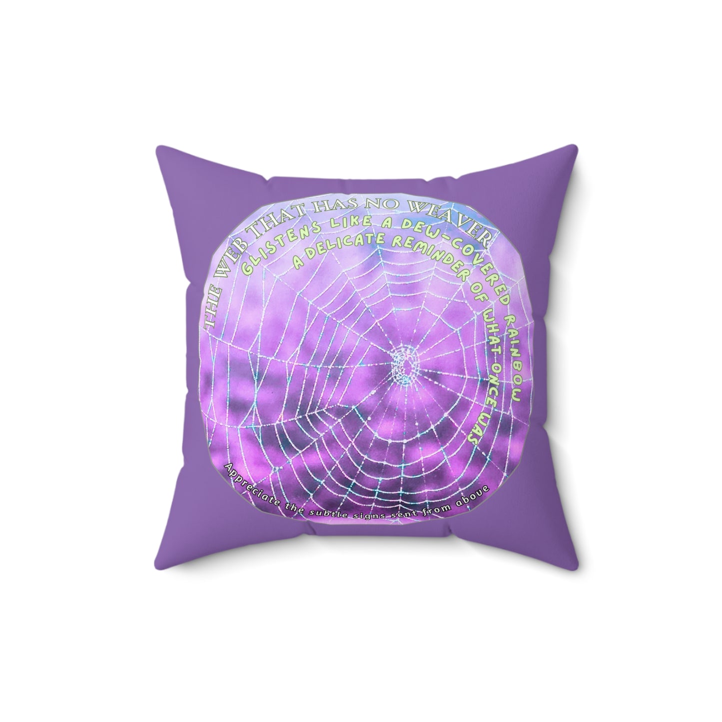 Nature Poetry Square Pillow - Glistening Web Theme