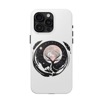 Phone Case - Pink Moon and Heart Nightscape Design, Romantic Whimsical